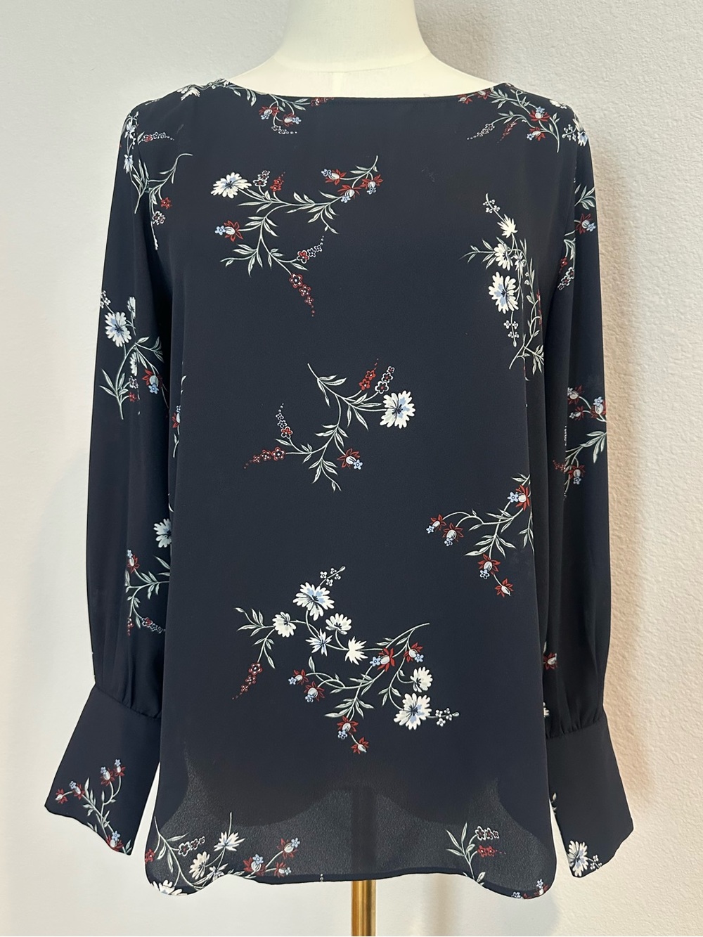Ann Taylor Navy Floral Long-Sleeve Blouse